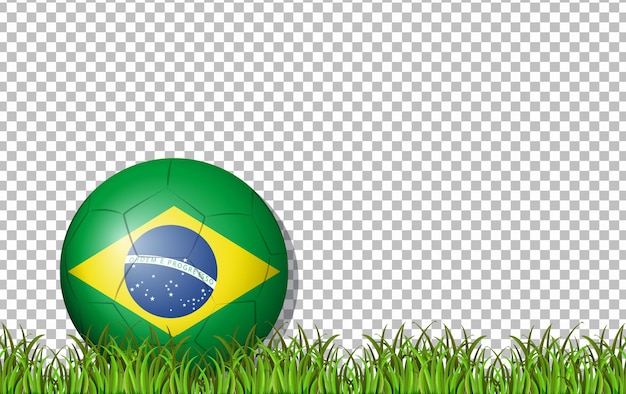 Brazil flag football and grass on transparent background