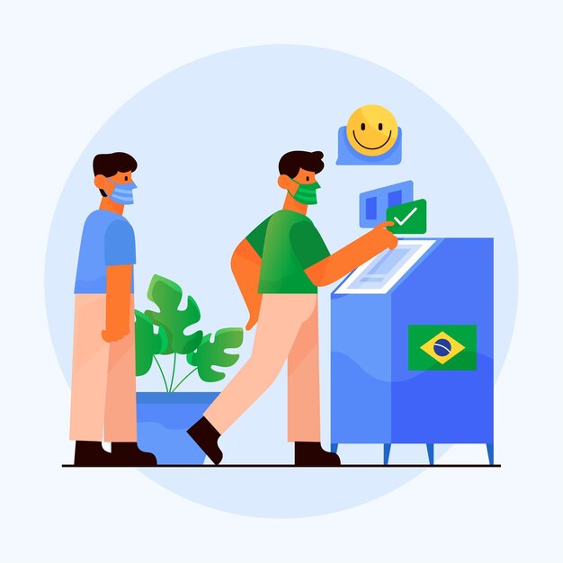 Brazil people voting queue with face mask illustration