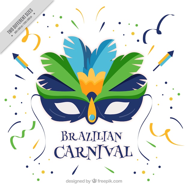 Brazilian carnival background with flat mask and confetti
