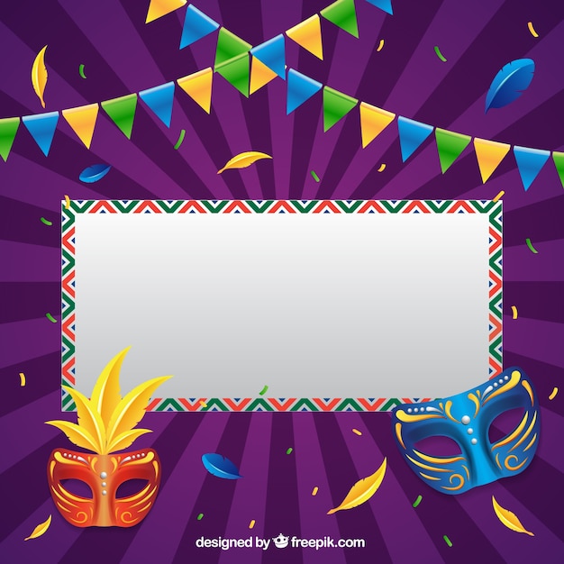 Brazilian carnival background with sign and masks