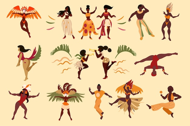 Коллекция танцоров празднования бразильского карнавала