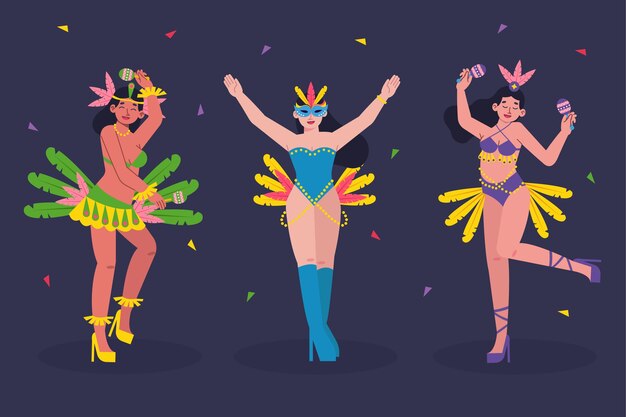 Free vector brazilian carnival celebration dancer set