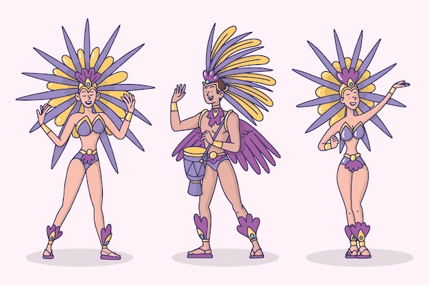 Free vector brazilian carnival dancer collection illustration