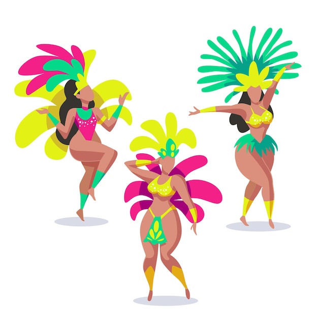 Бесплатное векторное изображение Набор танцоров бразильского карнавала