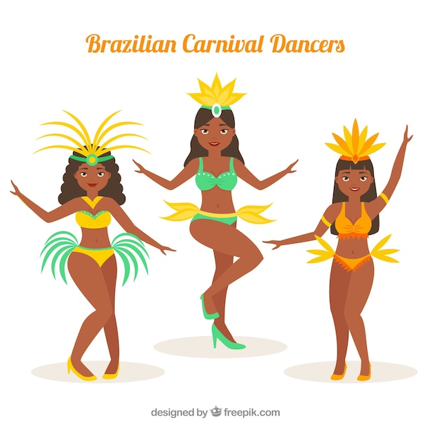 Free vector brazilian carnival dancer set of three