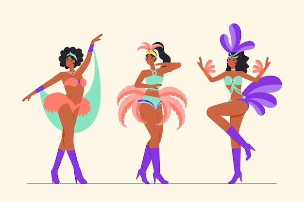 Free vector brazilian carnival dancer set