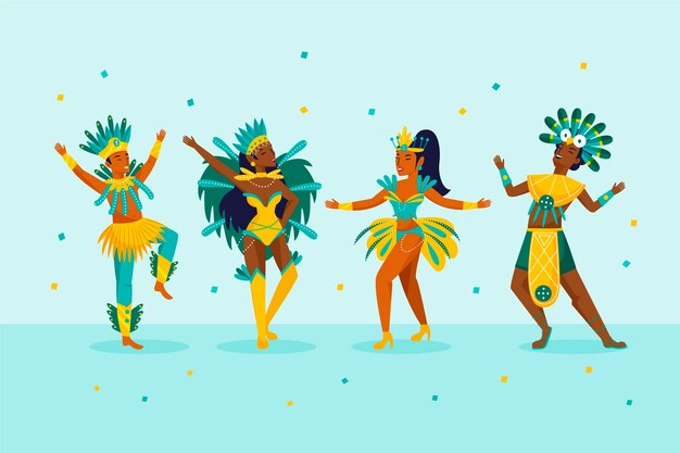 brazilian carnival dancers outdoors and confetti