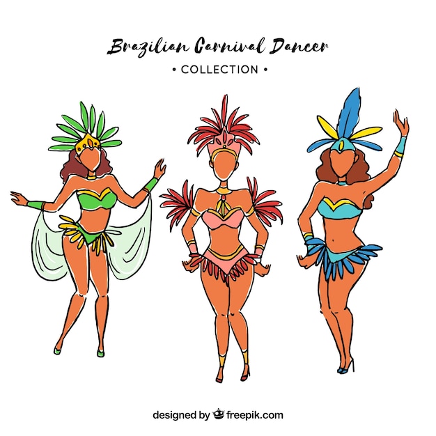 Free vector brazilian carnival dancers set