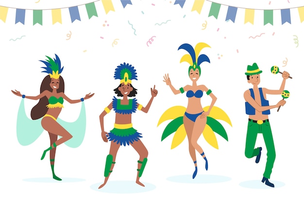 Brazilian carnival dancers in traditional costumes