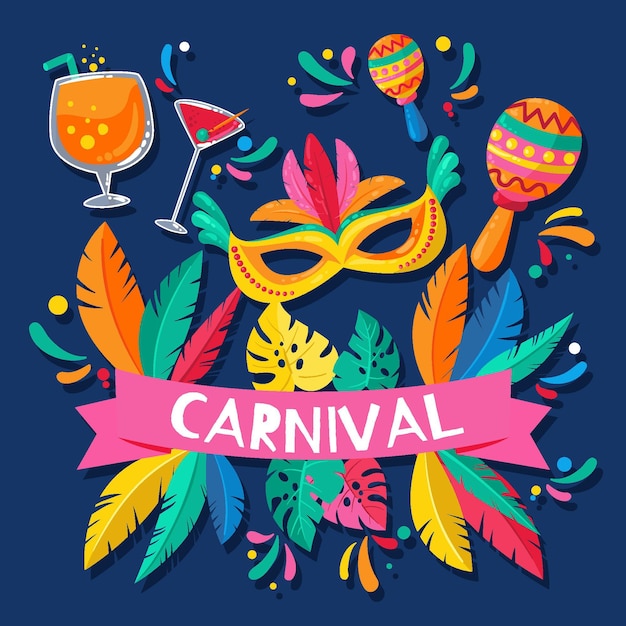 Vettore gratuito evento di carnevale brasiliano con illustrazione di elementi festivi