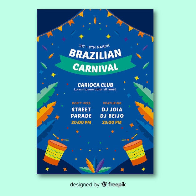 Free vector brazilian carnival flyer party template