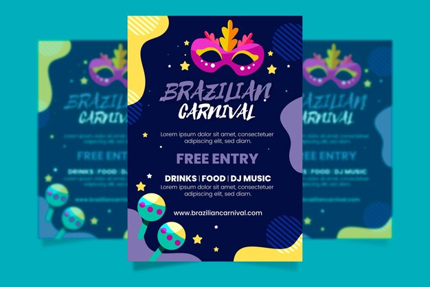 Brazilian carnival flyer template in flat design