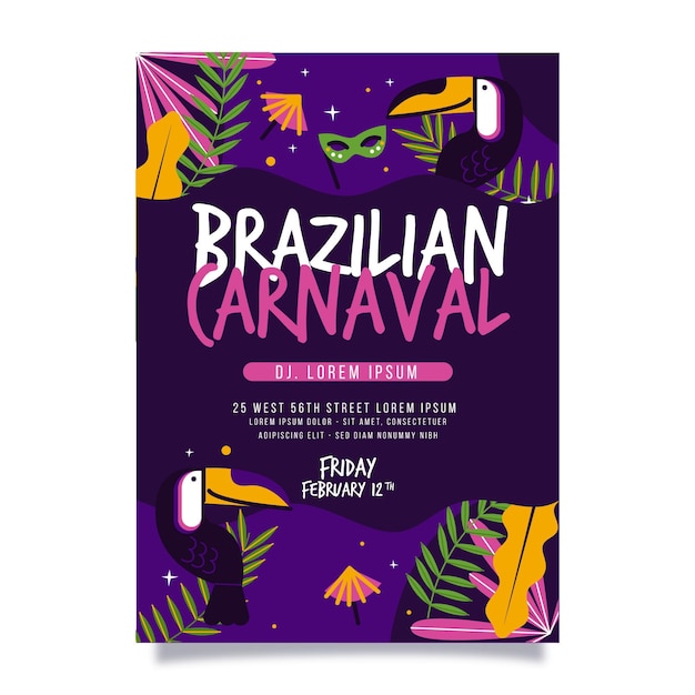 Brazilian carnival flyer template in flat design