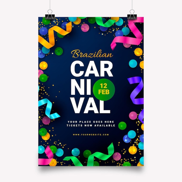 Бесплатное векторное изображение Шаблон флаера бразильского карнавала в плоском дизайне