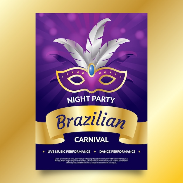 Brazilian carnival flyer with mask and feathers