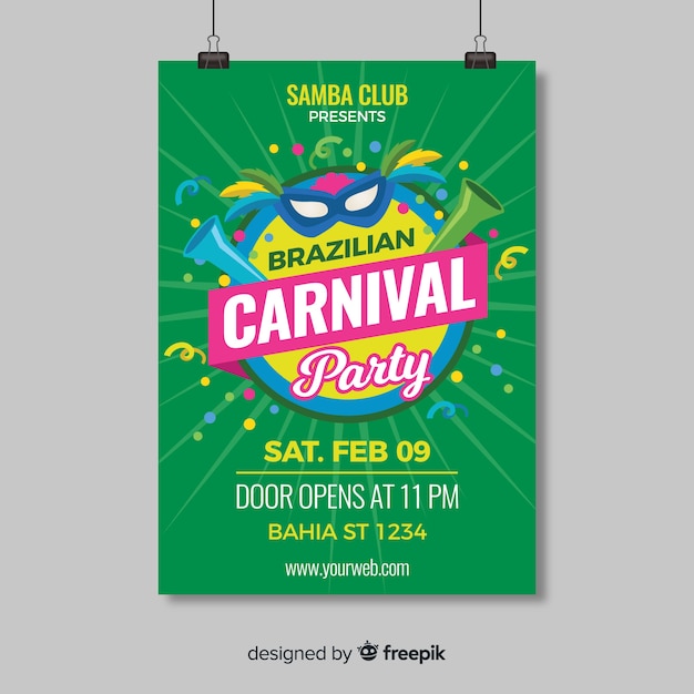 Free vector brazilian carnival party flyer template