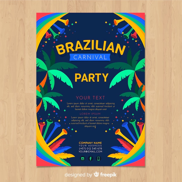 Free vector brazilian carnival party flyer