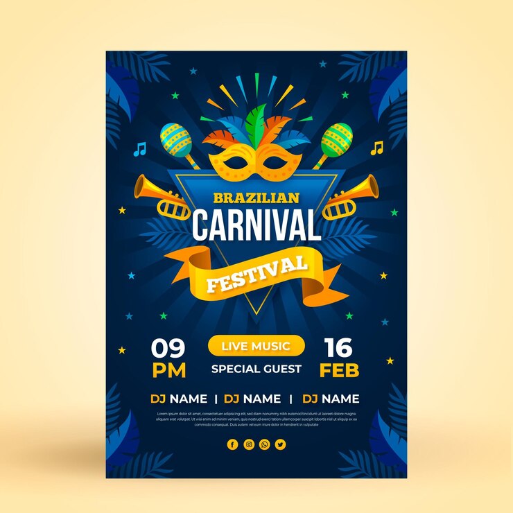 Free Vector brazilian carnival poster template in flat design