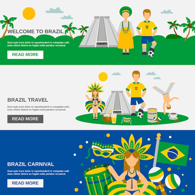 Free vector brazilian culture 3 flat banners set