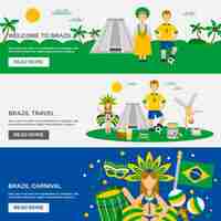 無料ベクター ブラジル文化3フラットバナーセット