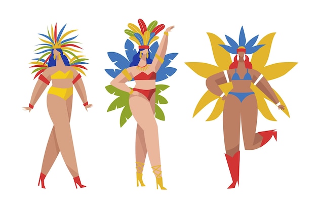 Free vector brazilian dancers with costumes pack