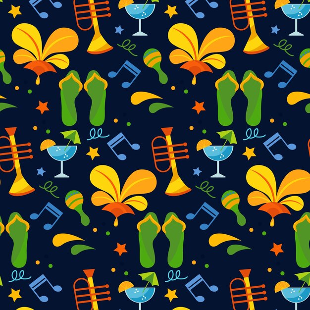 Brazilian pattern for party with musical notes and beach accessories