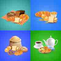 Free vector bread composition set with breakfast and lunch elements