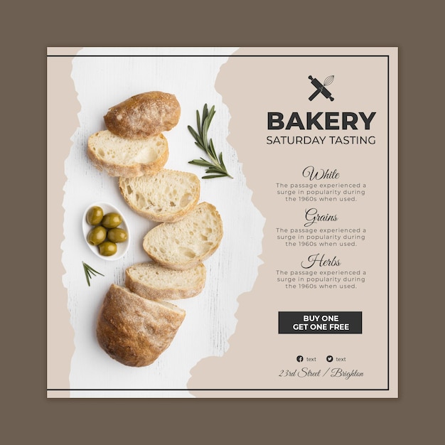 Free vector bread flyer template with photo