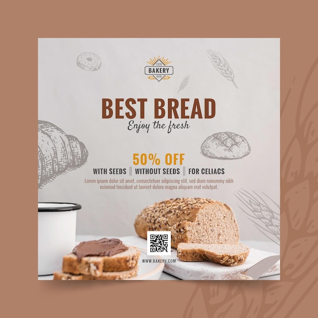 Free vector bread with discount squared flyer