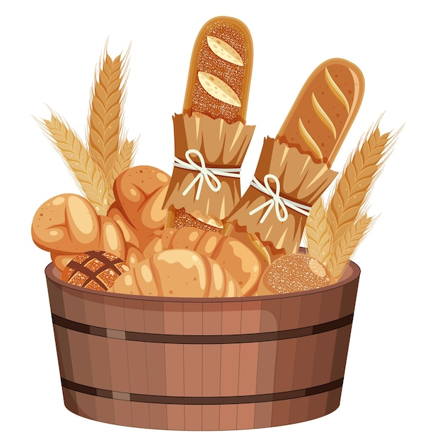 Бесплатное векторное изображение Хлеб в ведре на белом фоне
