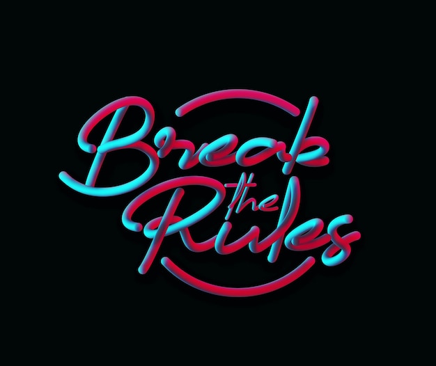 Break The Rules Calligraphic 3d Pipe Style Text Vector illustration Design