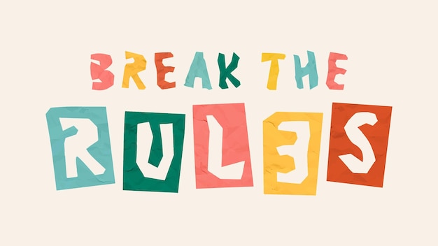 Free vector break the rules phrase paper cut typography font