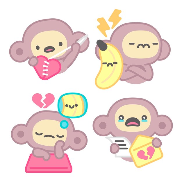 Break-up stickers collection with monkey and banana