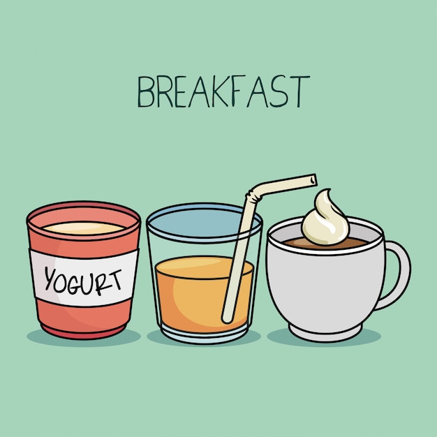 breakfast concept yogurt juice coffee
