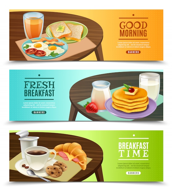 Free vector breakfast horizontal banners set