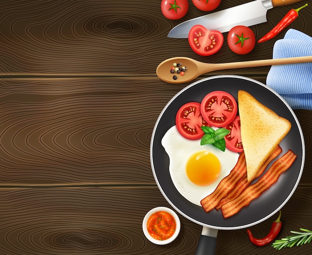 Бесплатное векторное изображение Завтрак в сковороде сверху