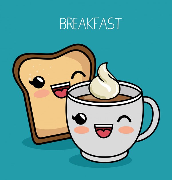 breakfast kawaii cute cup coffee bread