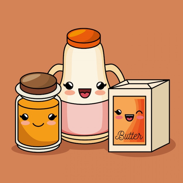 breakfast kawaii cute juice butter honey