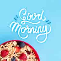 Free vector breakfast lettering background with photo