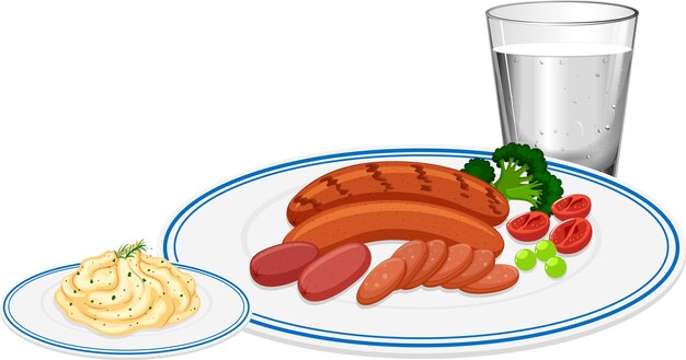 Breakfast meal with sausage in a plate