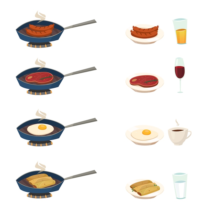무료 Vector 아침 식사 팬 세트
