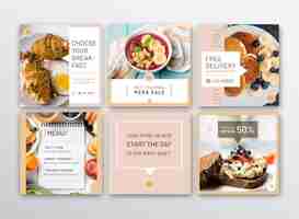 Free vector breakfast restaurant instagram post collection