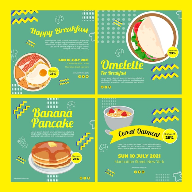 Free vector breakfast restaurant instagram posts