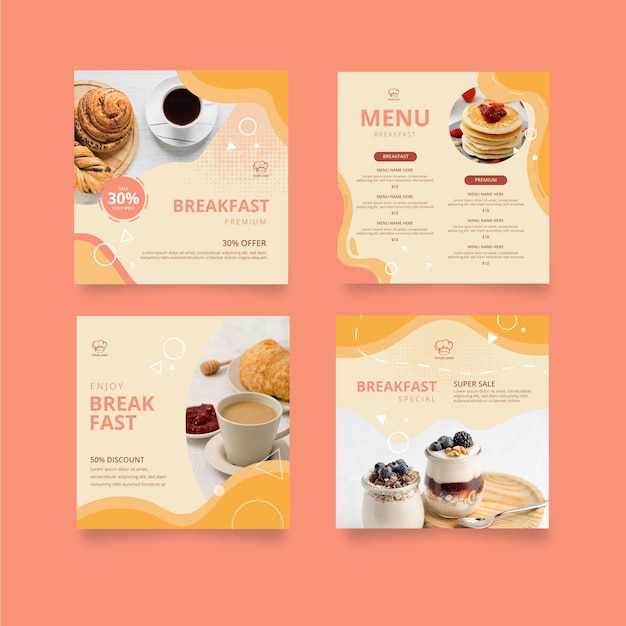 Free vector breakfast restaurant instagram posts