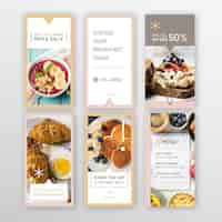 Free vector breakfast restaurant instagram stories collection