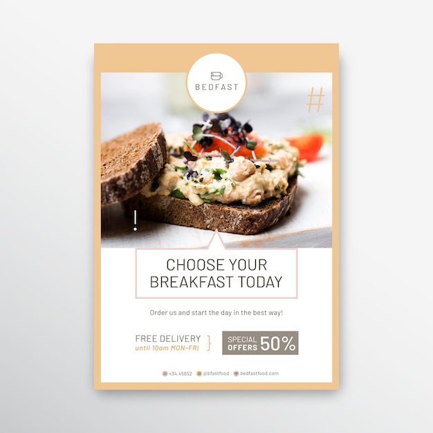 Vettore gratuito modello di poster ristorante colazione
