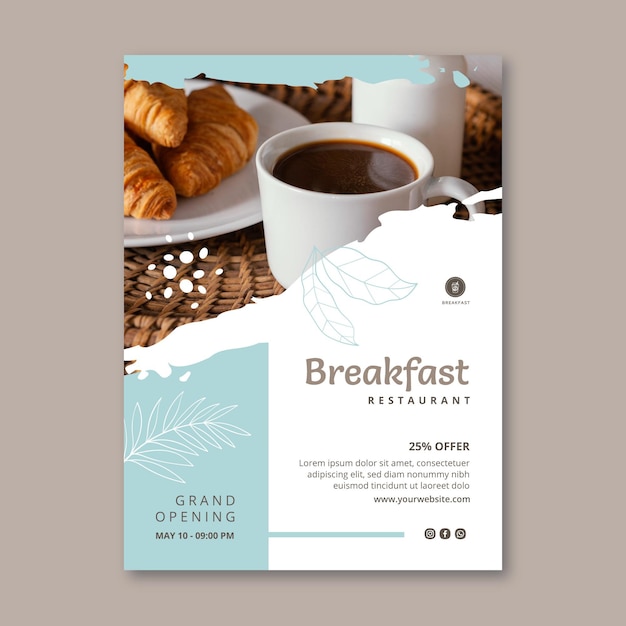 Free vector breakfast restaurant vertical flyer template