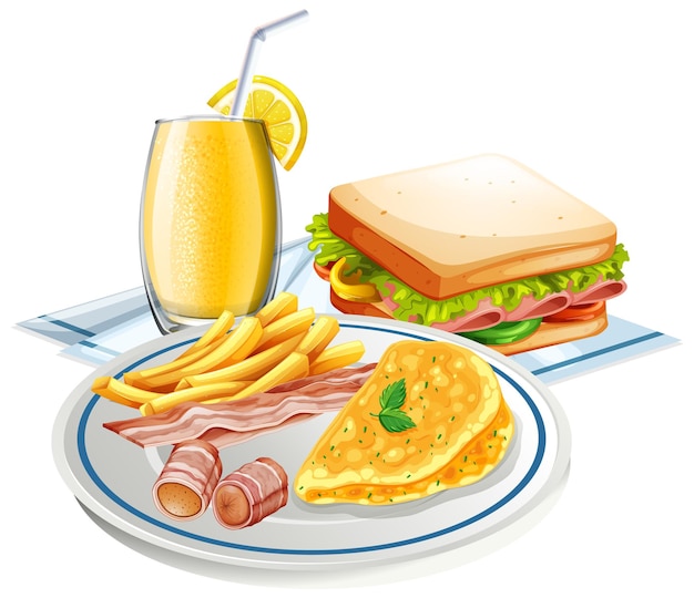 Бесплатное векторное изображение Завтрак на белом фоне