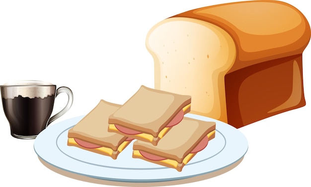 Бесплатное векторное изображение Набор для завтрака с бутербродом и кофе