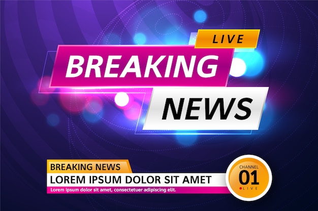 Free vector breaking news live streaming on tv banner